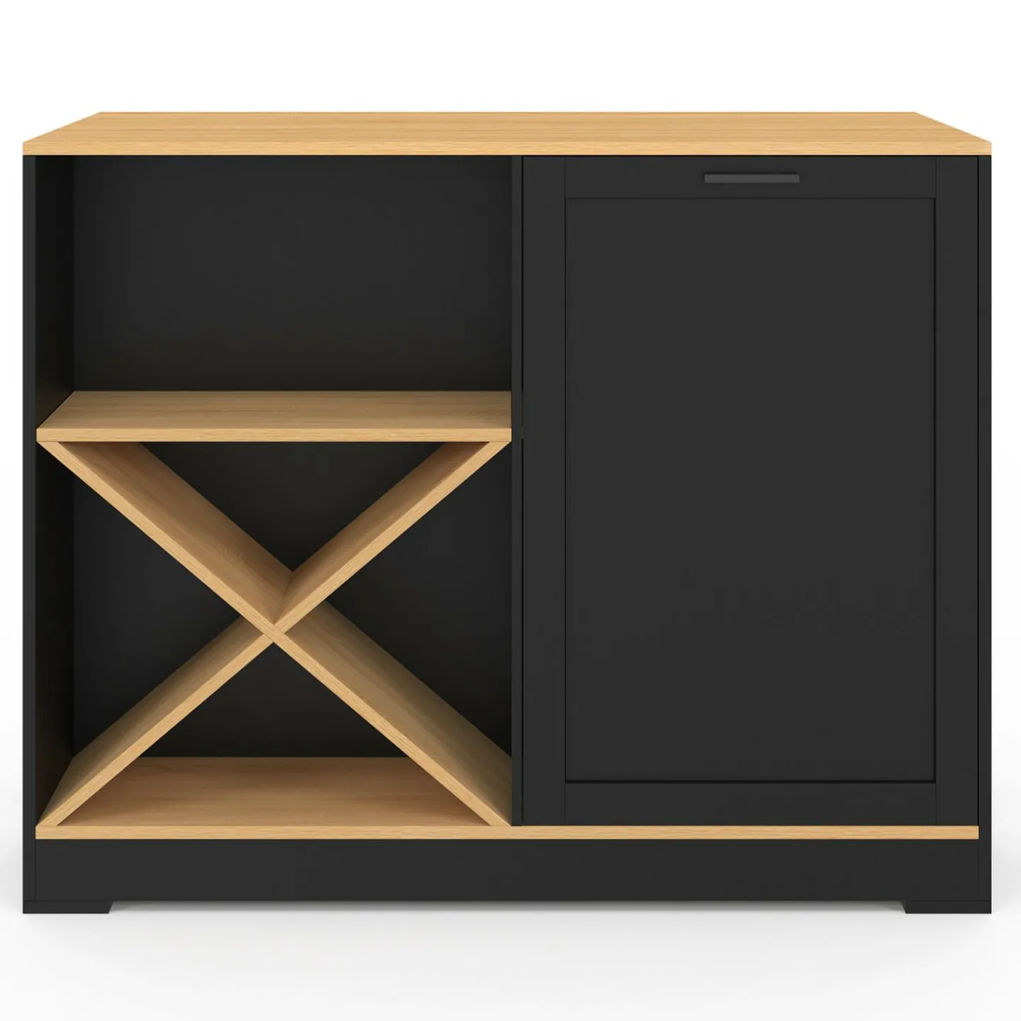 Table de bar îlot en bois noir avec range-bouteilles et plateau façon hêtre 113 cm*IDMarket Hot