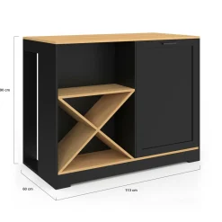 Table de bar îlot en bois noir avec range-bouteilles et plateau façon hêtre 113 cm*IDMarket Hot