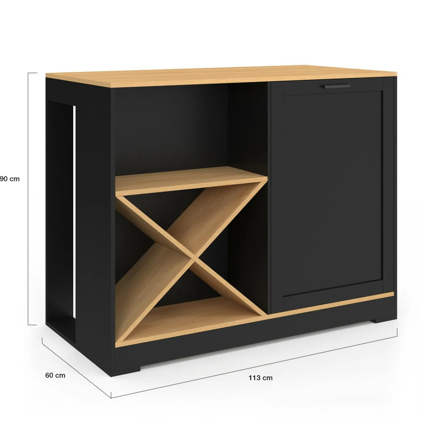 Table de bar îlot en bois noir avec range-bouteilles et plateau façon hêtre 113 cm*IDMarket Hot