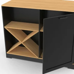 Table de bar îlot en bois noir avec range-bouteilles et plateau façon hêtre 113 cm*IDMarket Hot