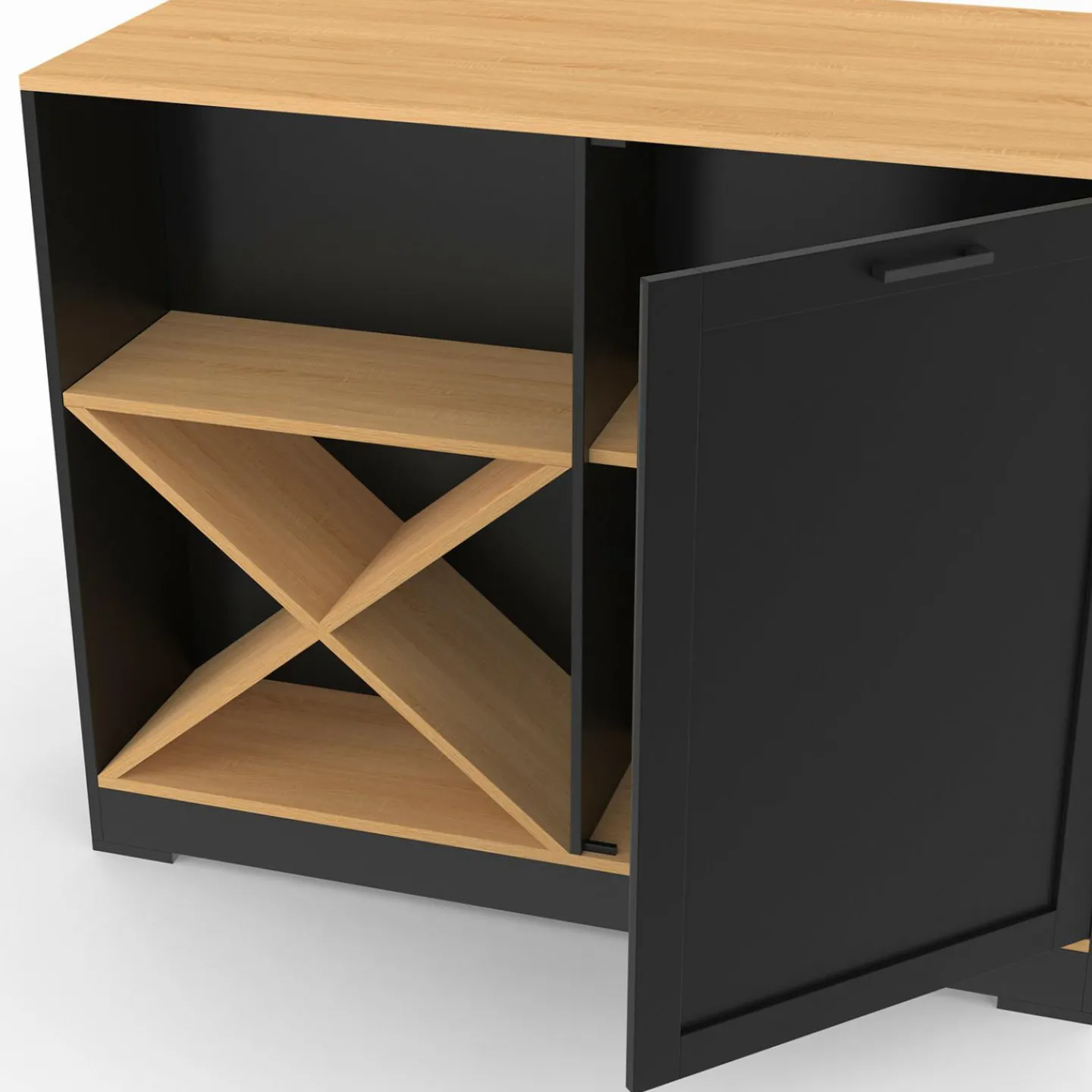 Table de bar îlot en bois noir avec range-bouteilles et plateau façon hêtre 113 cm*IDMarket Hot