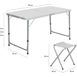 Table de camping pliante de 120 cm à hauteur réglable pour 4 personnes*IDMarket Discount