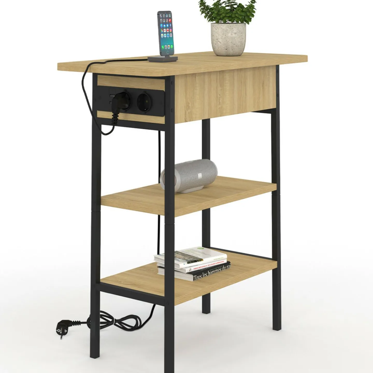 Table de chevet / d'appoint design industriel avec multiprise*IDMarket