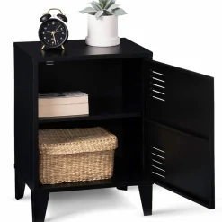 Table de chevet casier métal noir*IDMarket Discount