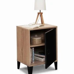 Table de chevet casier métal noir et bois*IDMarket Sale