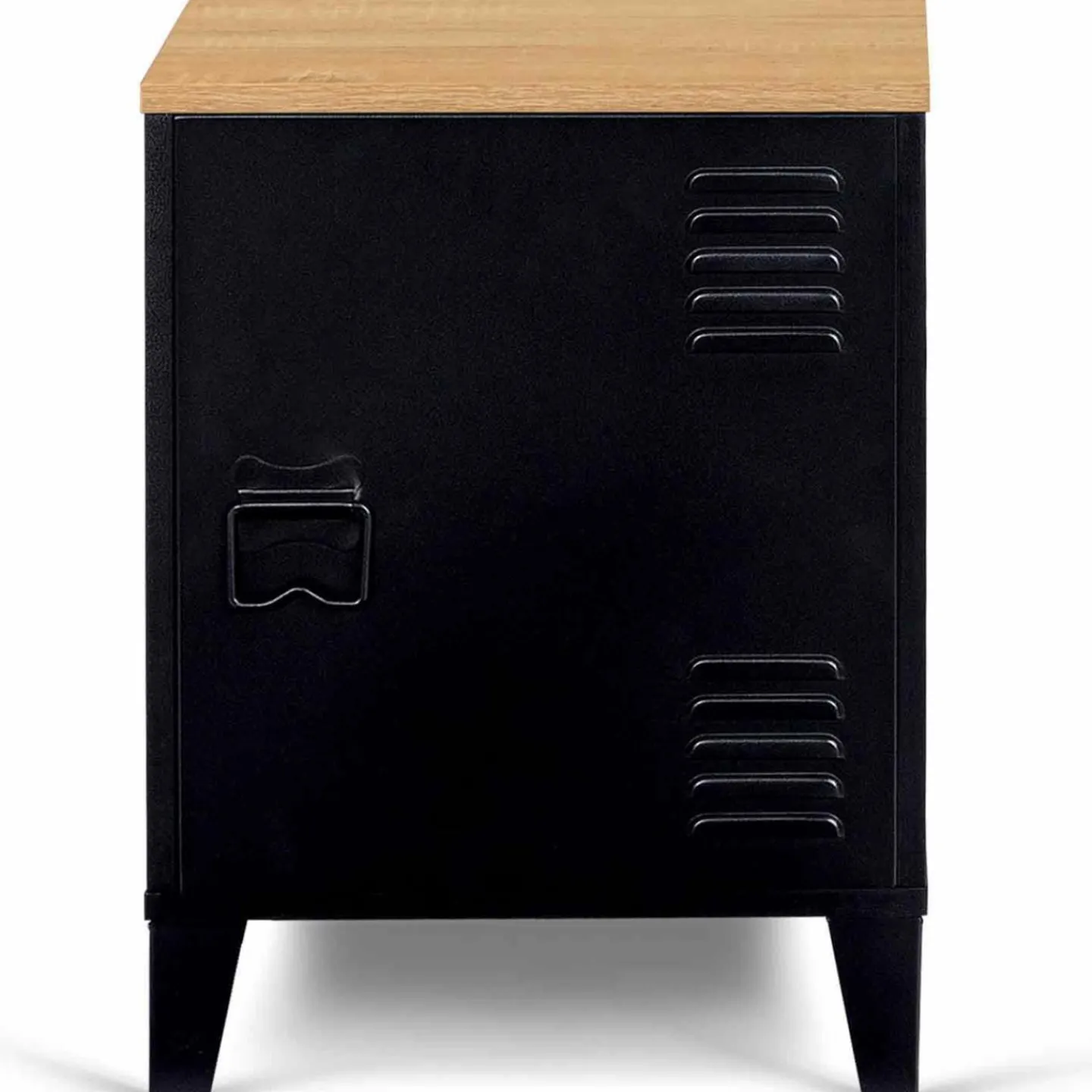 Table de chevet casier porte métal noir et plateau bois*IDMarket Outlet