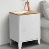 Table de chevet industrielle porte métal et plateau imitation hêtre*IDMarket