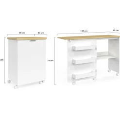 Table de couture pliante à roulettes avec 4 étagères*IDMarket Outlet