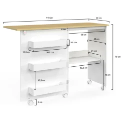 Table de couture pliante à roulettes avec 4 étagères*IDMarket Outlet