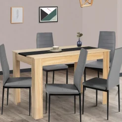Table de cuisine 4 personnes imitation hêtre et noire*IDMarket Online