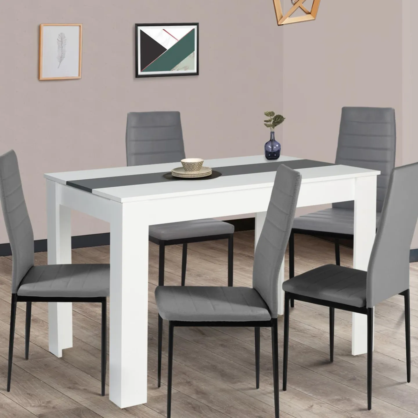 Table de cuisine 6 personnes blanche et grise*IDMarket New