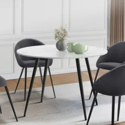 Table de cuisine ronde 4-6 personnes effet marbre blanc 110cm*IDMarket Discount