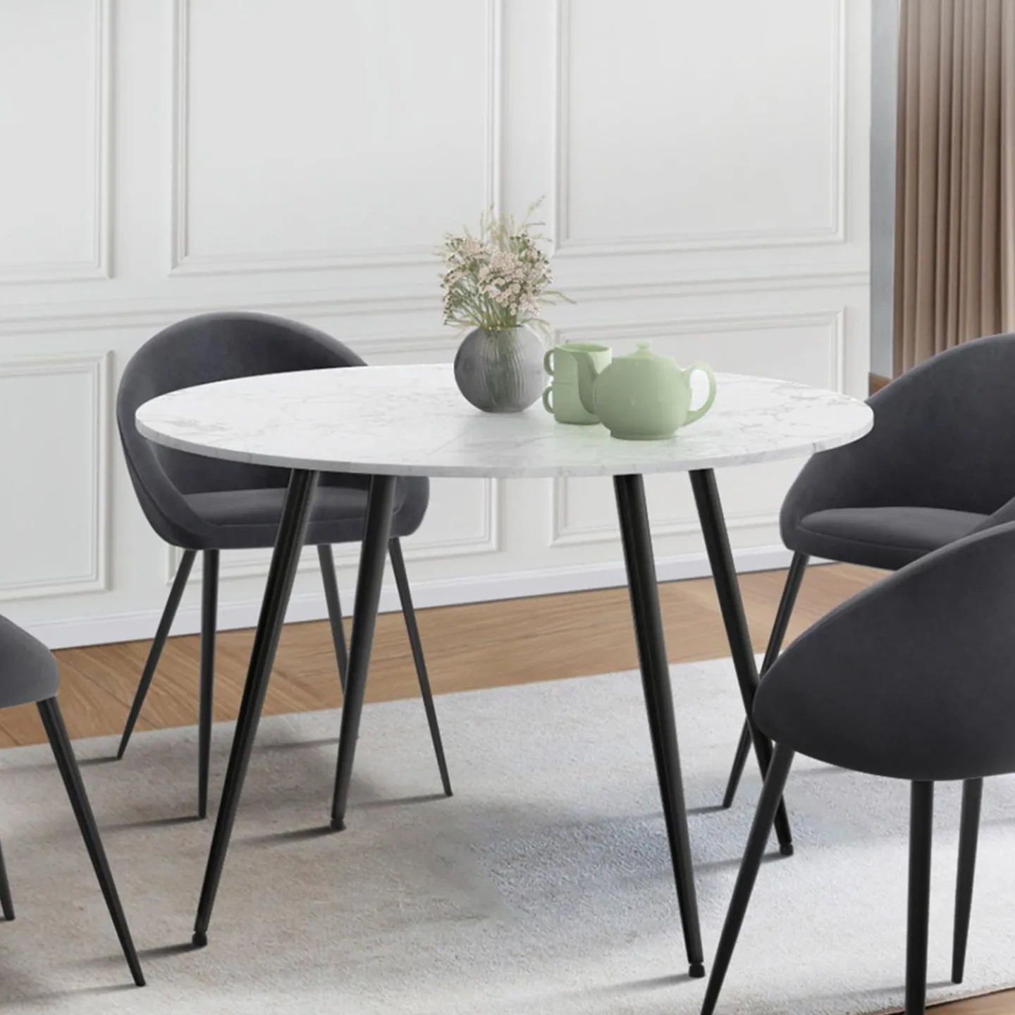 Table de cuisine ronde 4-6 personnes effet marbre blanc 110cm*IDMarket Discount