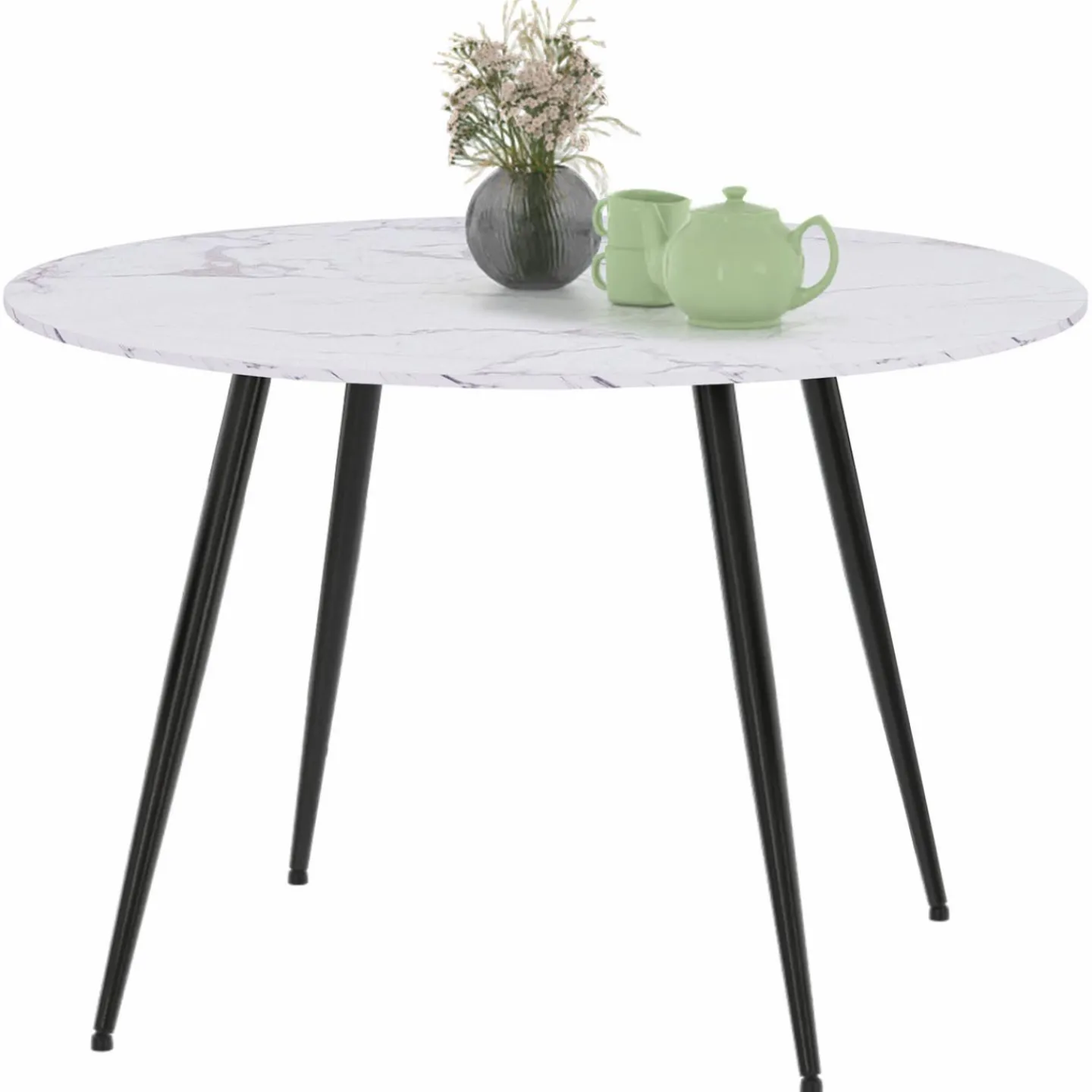 Table de cuisine ronde 4-6 personnes effet marbre blanc 110cm*IDMarket Discount