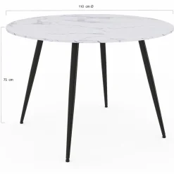 Table de cuisine ronde 4-6 personnes effet marbre blanc 110cm*IDMarket Discount