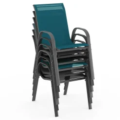 Table de jardin 240 cm 10 personnes et chaises empilables bleues, grises et noires*IDMarket New