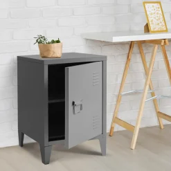 Table de nuit en métal gris foncé style industriel*IDMarket New