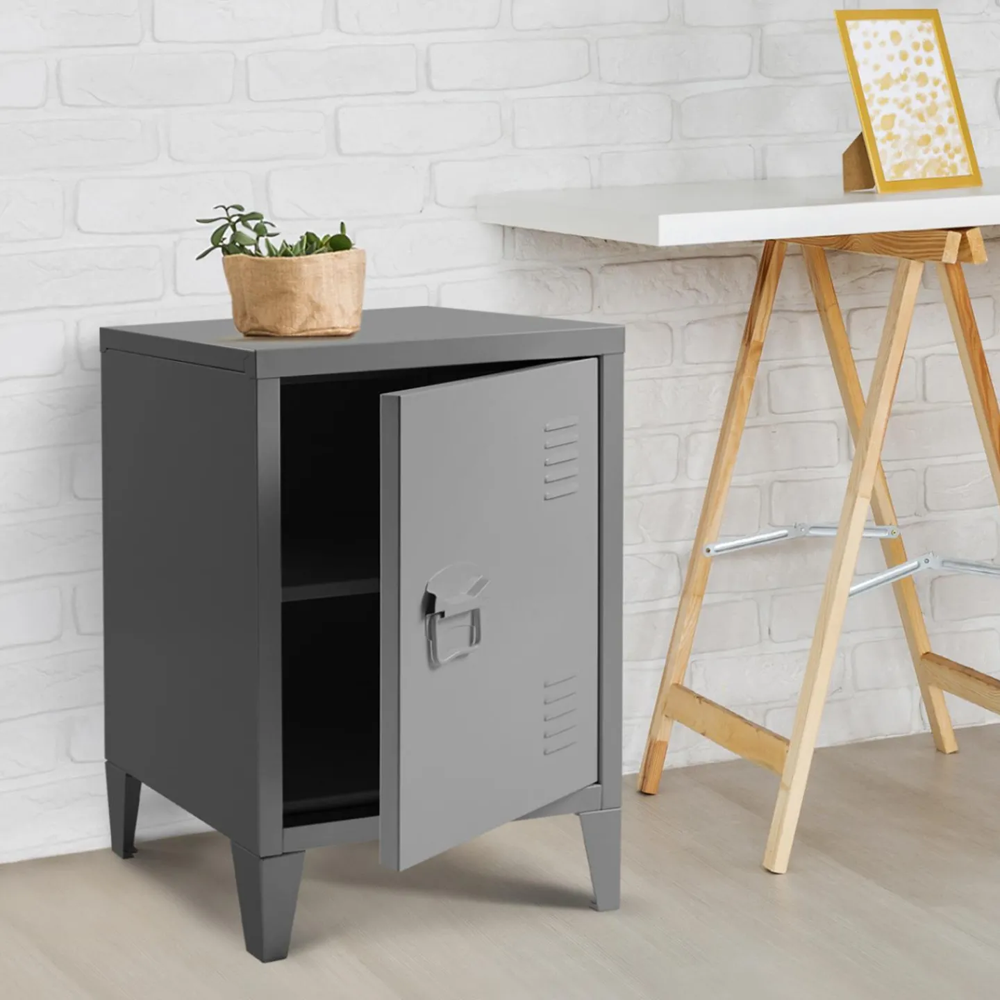 Table de nuit en métal gris foncé style industriel*IDMarket New