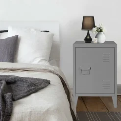 Table de nuit en métal gris foncé style industriel*IDMarket New