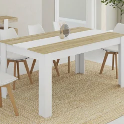 Table de salle à manger 8 personnes bois imitation hêtre et blanc*IDMarket Sale