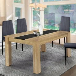 Table de salle à manger extensible en bois imitation hêtre et noire 6-10 personnes*IDMarket Best