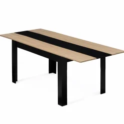 Table de salle à manger extensible noire et imitation hêtre 6-10 personnes*IDMarket Discount