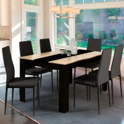 Table de salle à manger extensible noire et imitation hêtre 6-10 personnes*IDMarket Discount