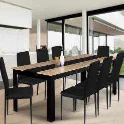 Table de salle à manger noire et imitation hêtre 8 personnes*IDMarket Hot