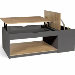 Table de salon avec plateau relevable et coffre bois gris et plateau façon hêtre*IDMarket New