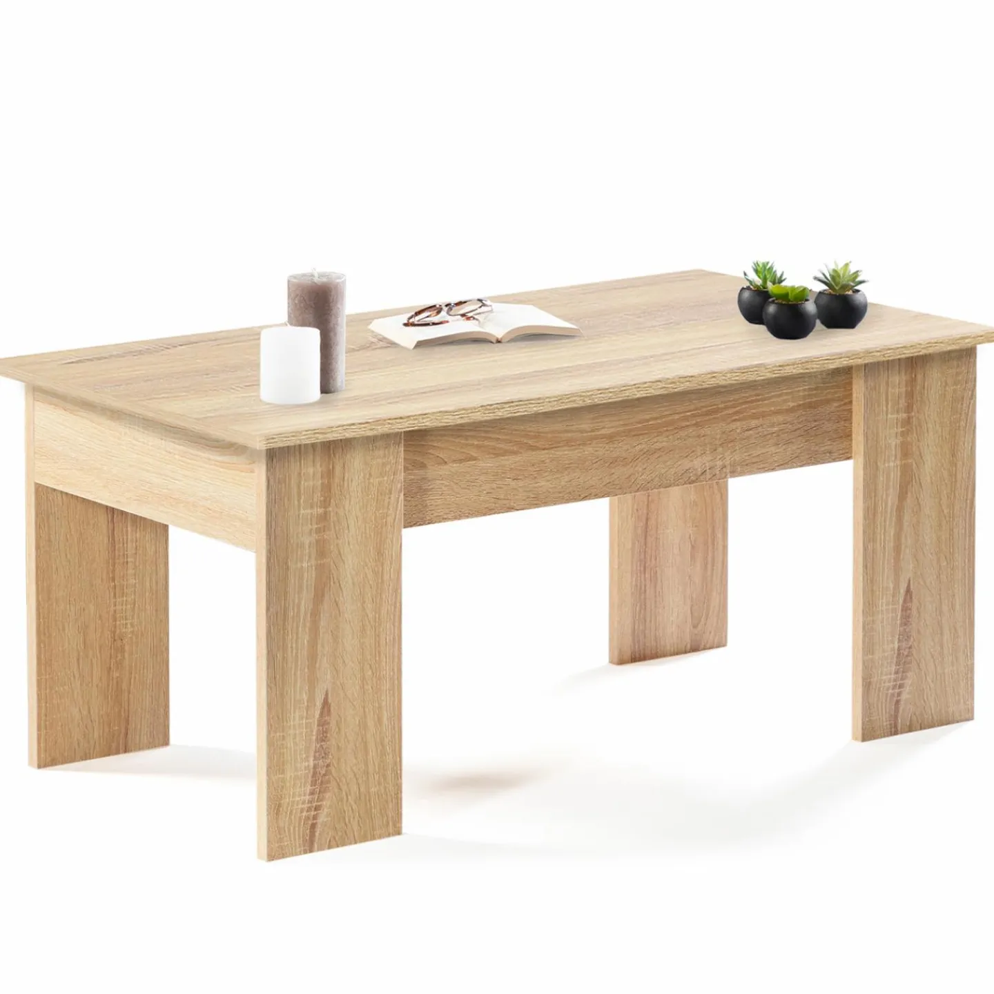 Table de salon avec plateau relevable bois imitation hêtre*IDMarket Best