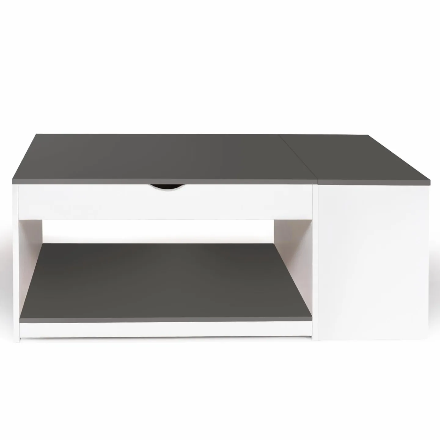 Table de salon avec plateau relevable et coffre bois blanc et plateau gris*IDMarket Online
