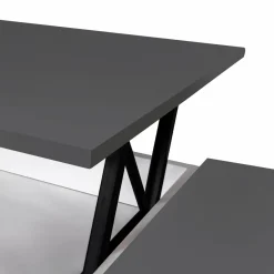 Table de salon avec plateau relevable et coffre bois blanc et plateau gris*IDMarket Online