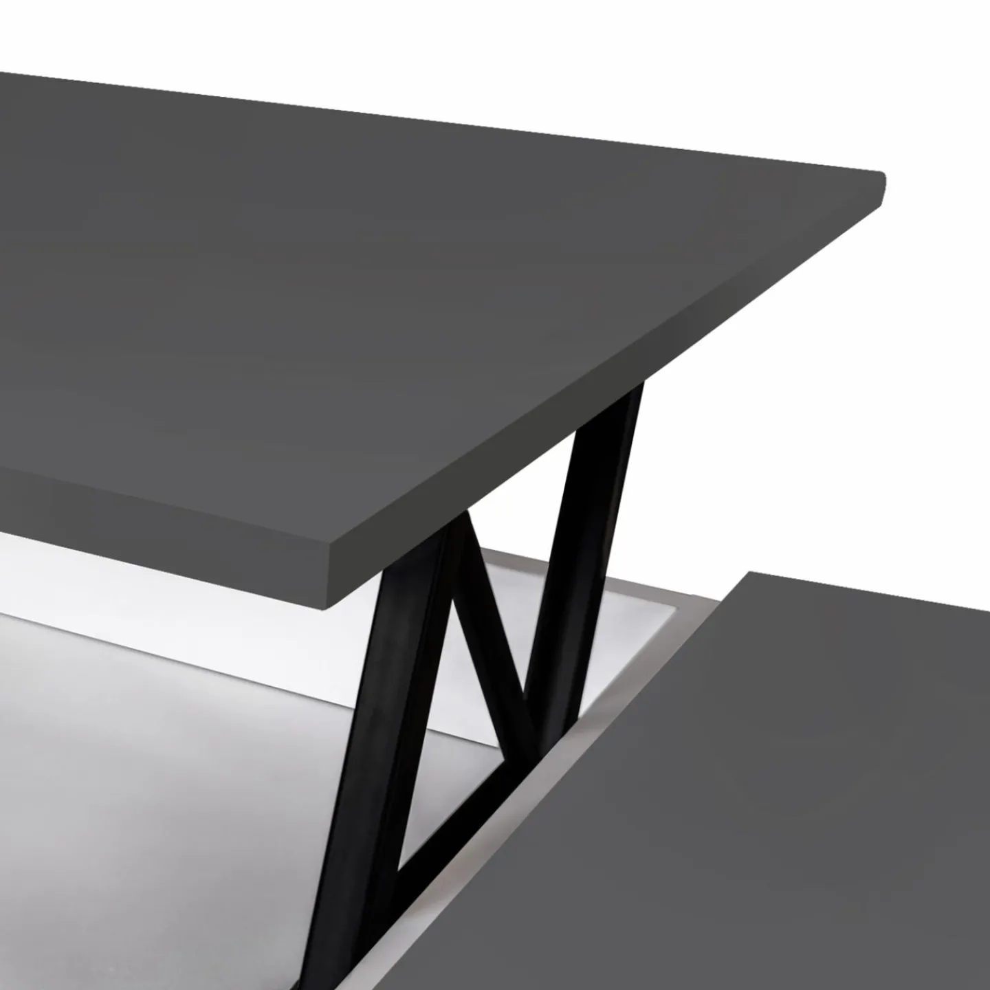 Table de salon avec plateau relevable et coffre bois blanc et plateau gris*IDMarket Online