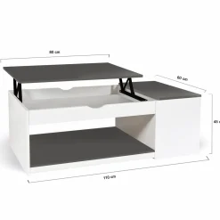 Table de salon avec plateau relevable et coffre bois blanc et plateau gris*IDMarket Online