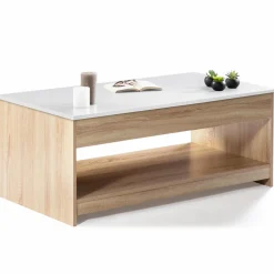 Table de salon avec plateau relevable imitation hêtre plateau blanc*IDMarket Hot