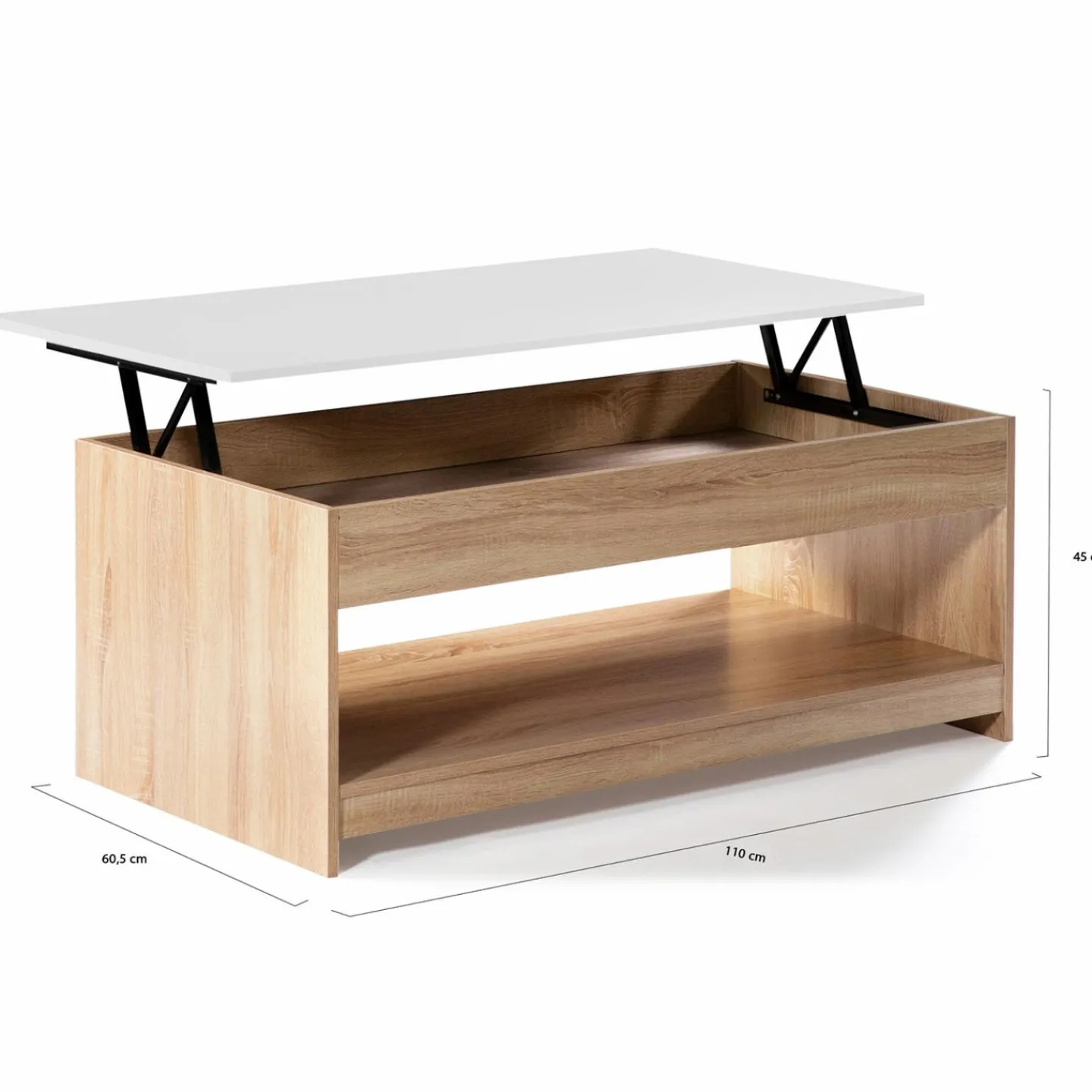 Table de salon avec plateau relevable imitation hêtre plateau blanc*IDMarket Hot