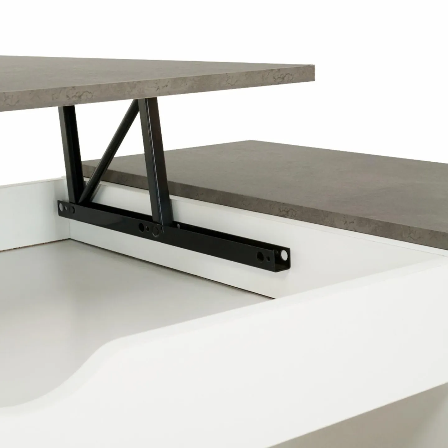 Table de salon avec plateau relevable effet béton et bois blanc*IDMarket Clearance