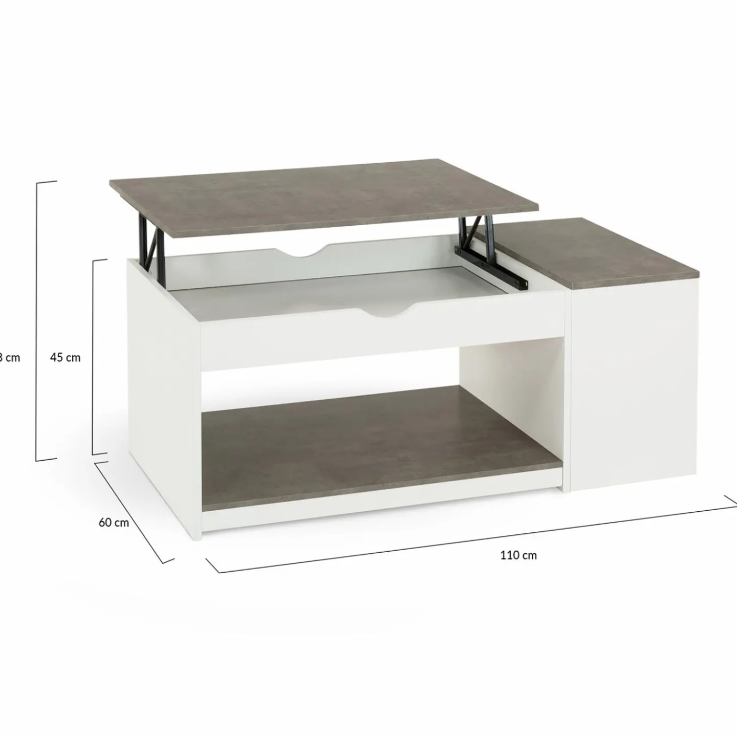 Table de salon avec plateau relevable effet béton et bois blanc*IDMarket Clearance