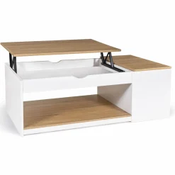 Table de salon avec plateau relevable bois blanc et façon hêtre*IDMarket Clearance