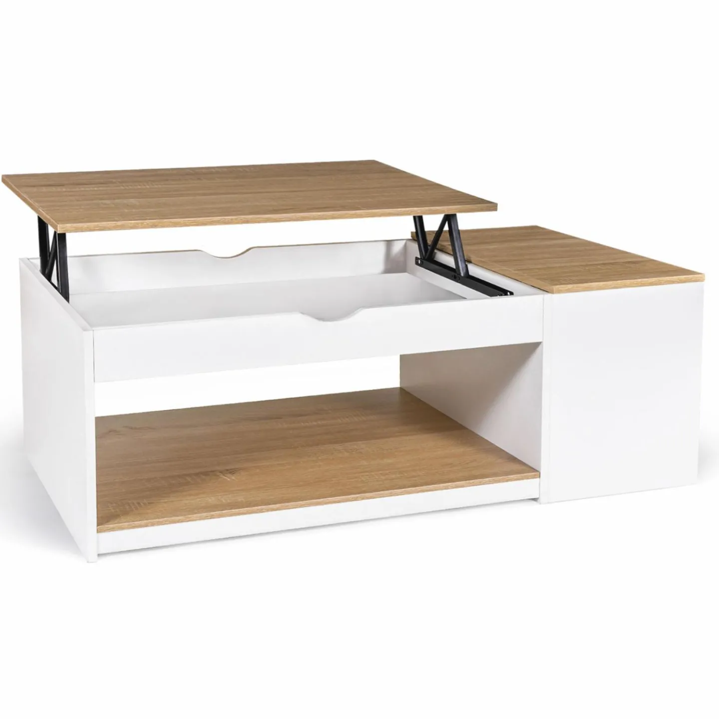 Table de salon avec plateau relevable bois blanc et façon hêtre*IDMarket Clearance