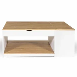 Table de salon avec plateau relevable bois blanc et façon hêtre*IDMarket Clearance
