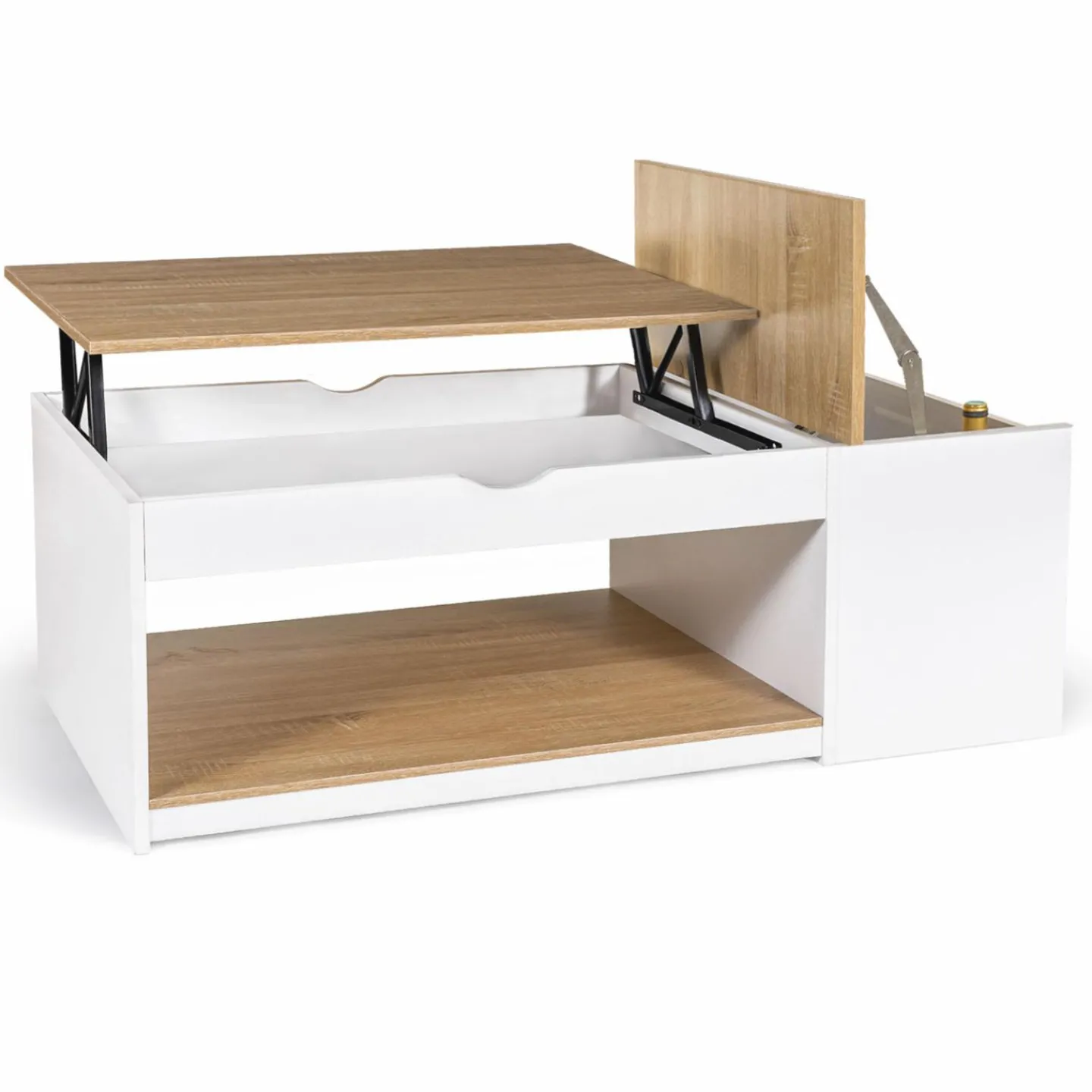 Table de salon avec plateau relevable bois blanc et façon hêtre*IDMarket Clearance