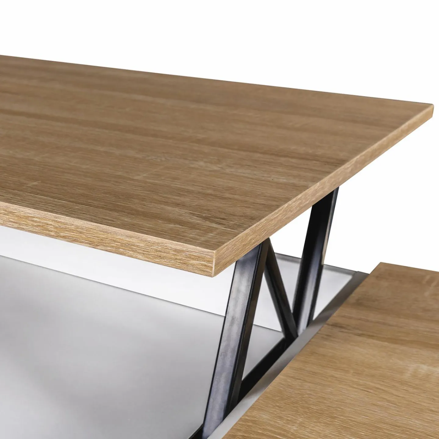 Table de salon avec plateau relevable bois blanc et façon hêtre*IDMarket Clearance