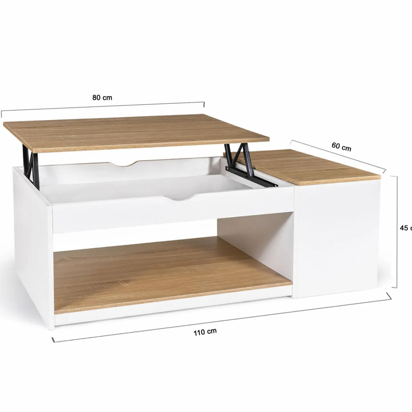 Table de salon avec plateau relevable bois blanc et façon hêtre*IDMarket Clearance