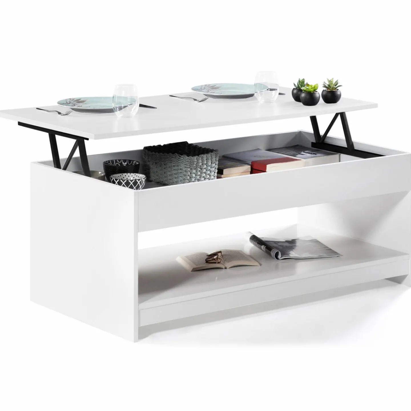 Table de salon blanche avec plateau relevable*IDMarket Hot