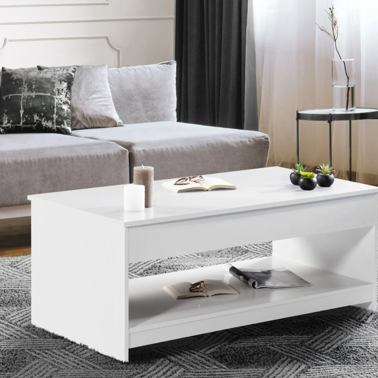 Table de salon blanche avec plateau relevable*IDMarket Hot