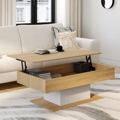 Table de salon relevable bois et blanc*IDMarket New
