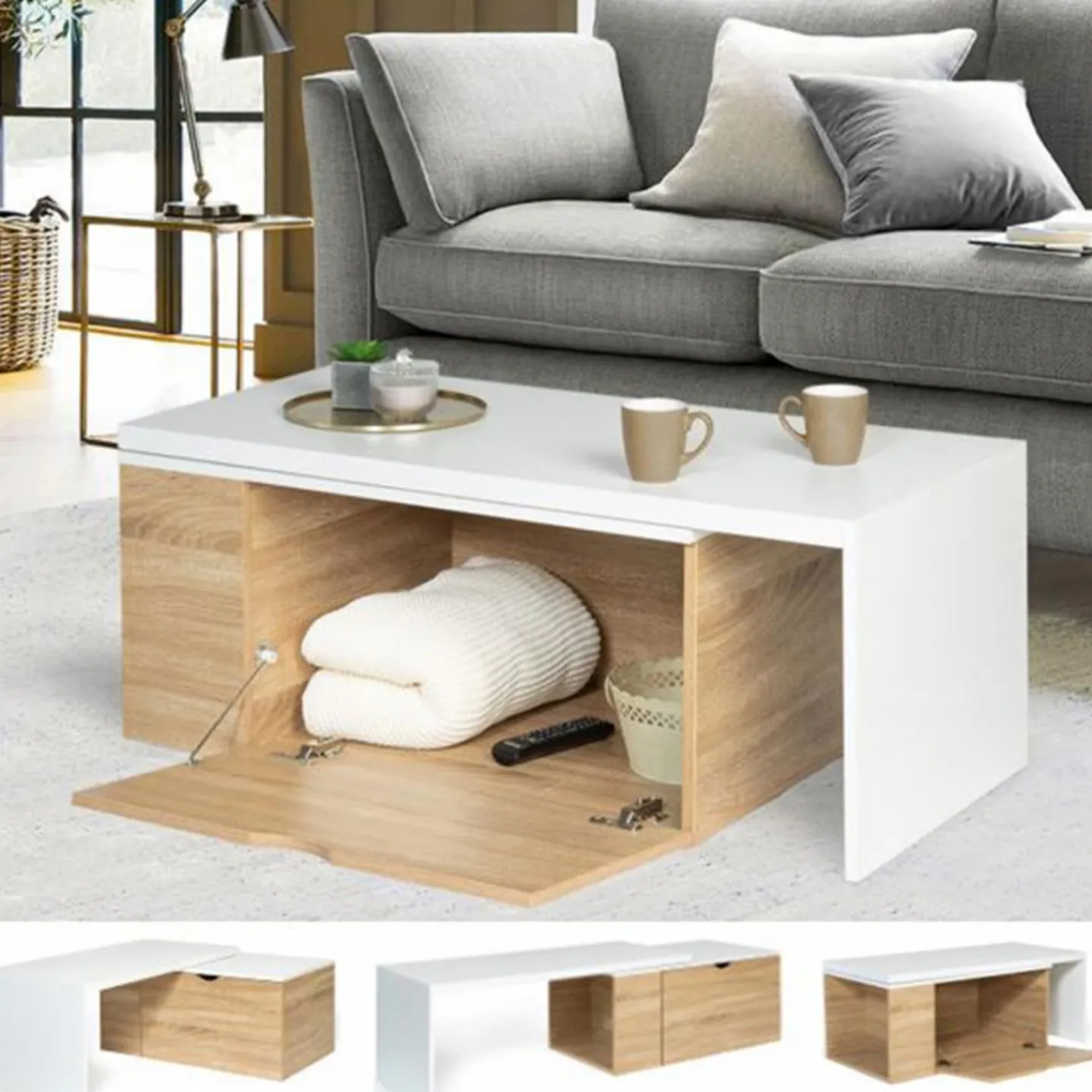 Table de salon rotative avec coffre de rangement*IDMarket