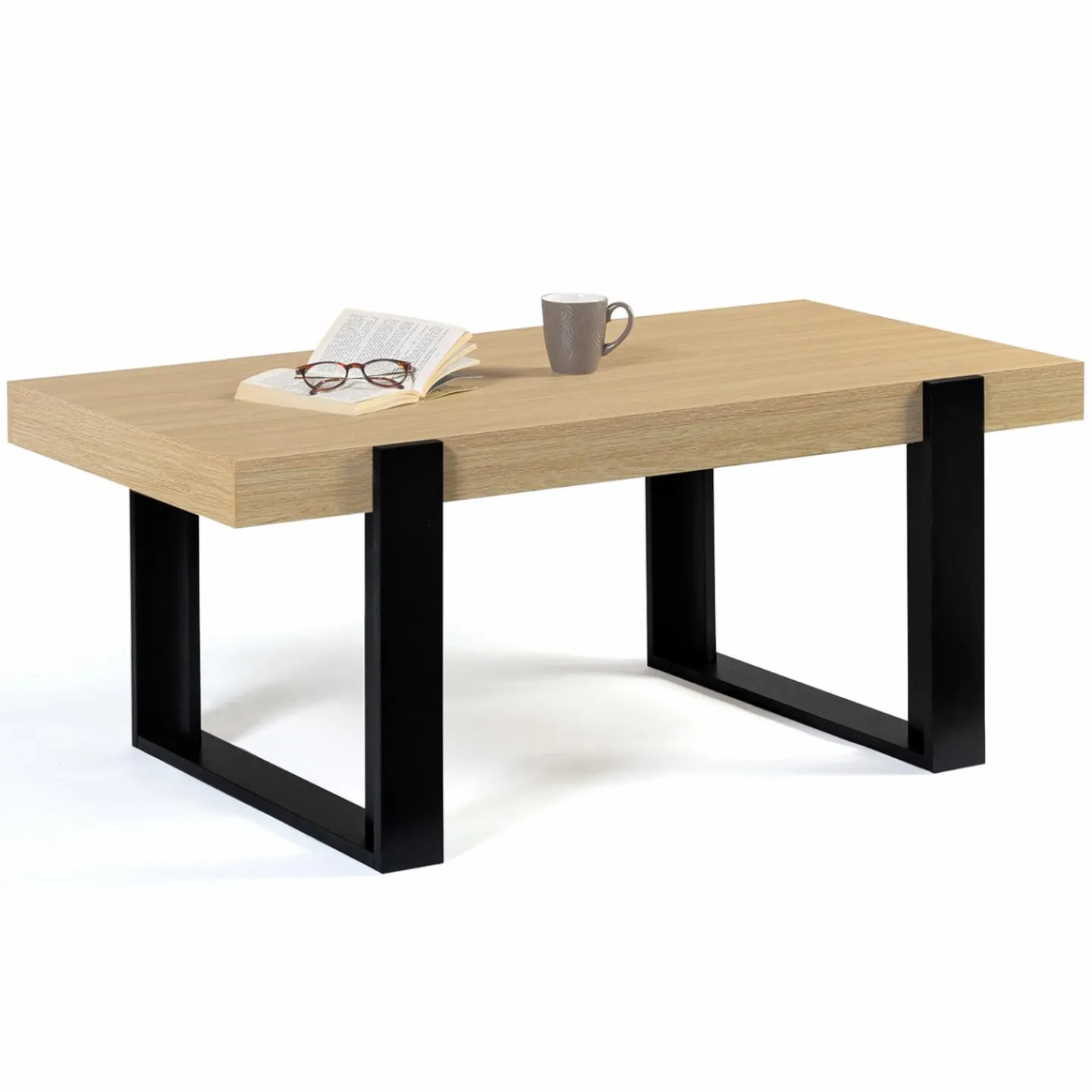 Table de salon style industriel bois et noir*IDMarket New