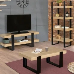Table de salon style industriel bois et noir*IDMarket New